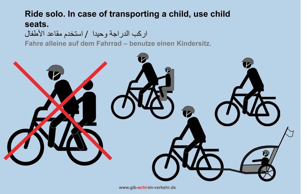 Es wird dringend empfohlen, einen Helm zu tragen. نقل األطفال نقل األطفال يتم فقط باستخدام مقعد أطفال أو مقطورة للدراجة. يجب أال يقود الدراجة من عمره أقل من 61 16 سنة.