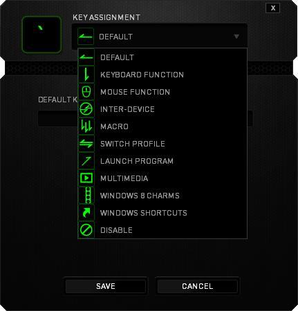 قائمة تخصيص المفاتيح مبدئي ا يتم ضبط كل مفتاح على وضع DEFAULT )افتراضي(. ومع ذلك يمكنك تغيير وظيفة هذا المفتاح بالنقر فوق الزر المطلوب للوصول إلى قائمة تخصيص المفاتيح. وفيما يلي خيارات التخصيص ووصفها.