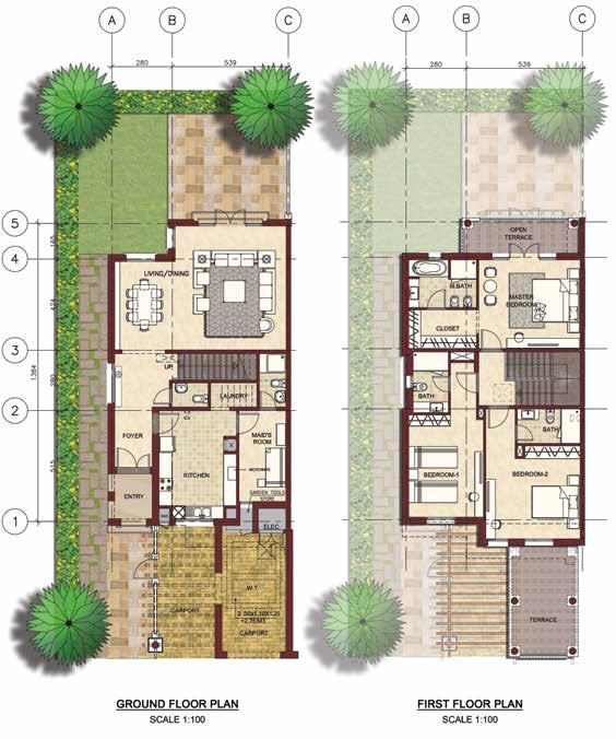 of Drivers rooms 0 0 Pentaplex Townhouse Villa Type B & D 3 Bedrooms, G+1 VILLA / UNIT F-B F-D Area in Sq.M 302 305 (Range) in Sq.