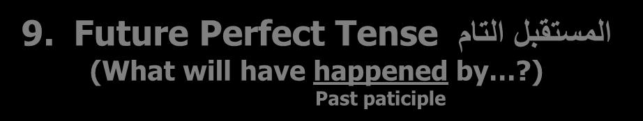 األزمنة TENSES المستقبل التام 9. Future Perfect Tense (What will have happened by?