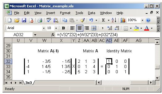7. Check by matrix multiplication that matrix A multiplied by A -1 gives the Identity Matrix.