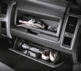 MIDDLE RW: In-floor storage on Ram Crew Cab: drainable and removable, they re ideal for keeping valuables out of sight; center front seats on Ram 1500/2500 can be a third seat, a writing surface, or