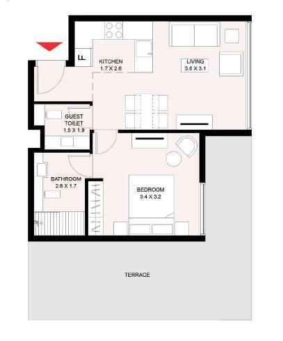 1 Bedroom Type C-1 1 Bedroom Type D 69 m 2 (743 ft 2 ) 44.5 m 2 (479 ft 2 ) 1-Measurements are indicative finish to finish in Metric & Imperial excluding construction tolerance.