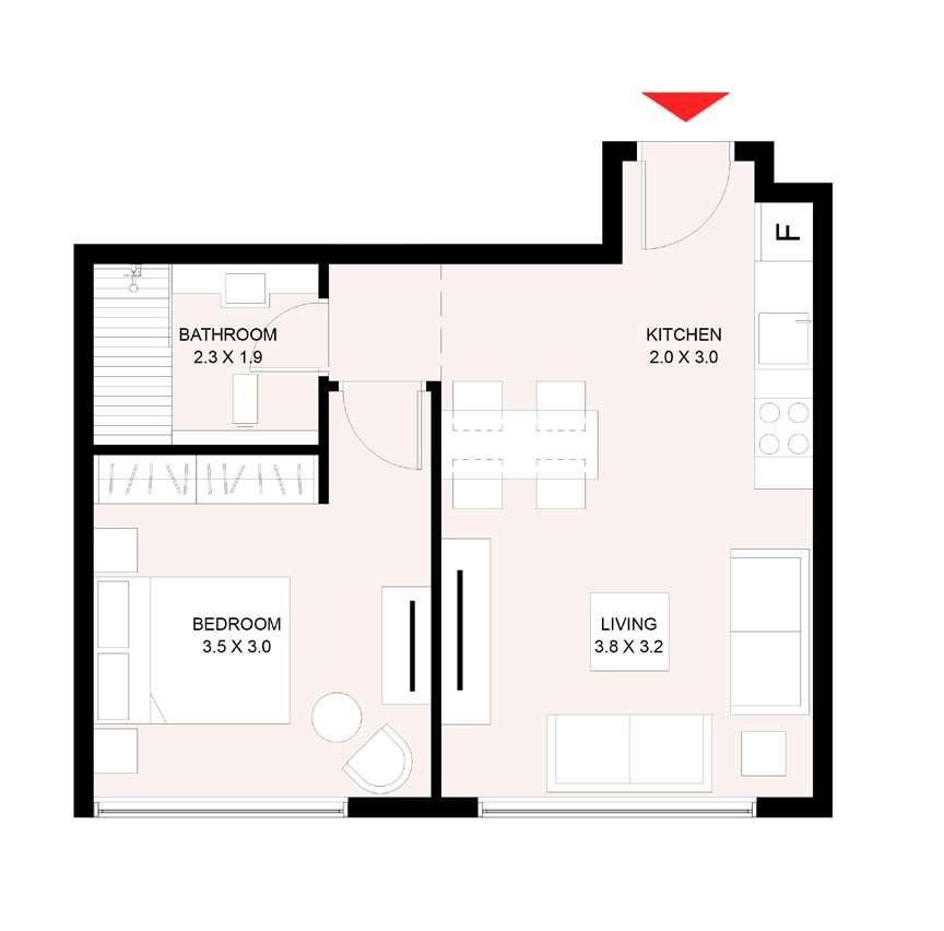1 Bedroom Type E 1 Bedroom Type E-1 44.5 m 2 (479 ft 2 ) 68.5 m 2 (738 ft 2 ) 1-Measurements are indicative finish to finish in Metric & Imperial excluding construction tolerance.