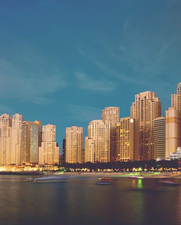 جميرا بيتش JUMEIRAH BEACH RESIDENCE (JBR) A 1.7 km scenic waterfront community overlooking the Arabian Gulf, JBR is a residential development which consists of 40 towers (35 residential and 5 hotels).