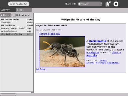 NewsReader قارئ الاخبار The NewsReader activity provides an interface for viewing news (RSS) page in the wiki for more