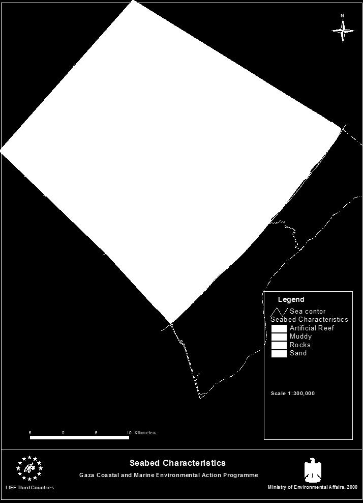 Figure (3.8): Seabed Characteristics of Gaza coastal zone (Source: MEnA, 2001) 3.7.2 Bathymetry Figure (3.9) shows the bathymetry of the sea in the Gaza Strip.