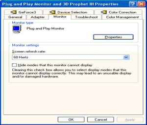 6. حدد عالمة تبويب Monitor )شاشة العرض(. - إذا كان زر Properties إيقاف التثبيت.