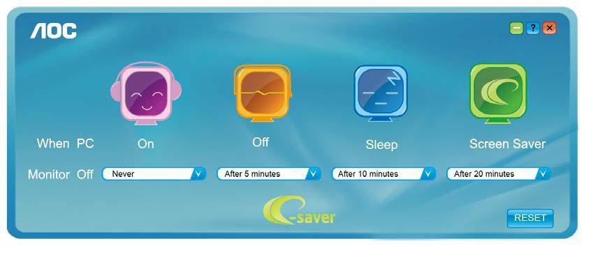برنامج e-saver مرحب ا بك في برنامج e-saver من شركة AOC المستخدم في إدارة طاقة الشاشة!