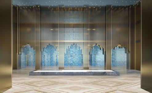First impressions The South Tower s main lobby is magnificent gilt metal blades suspended from the ceiling create the