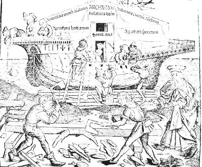 1680-16021602: اثناسيس كريشر الشكل )*( يوضح سفينة نوح عليه السالم و هي راسية على االرض قبل بدء الطوفان أما