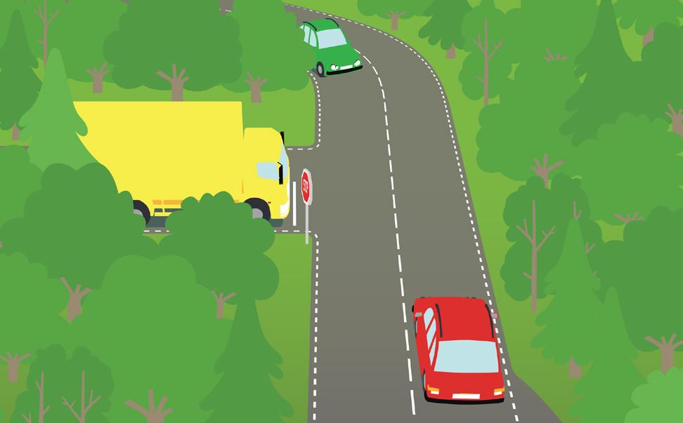 القيادة على الطريق الريفي أثناء االختبار قد تقوم بالقيادة على أنواع مختلفة من الطرق الريفية ذات حدود السرعة المختلفة.