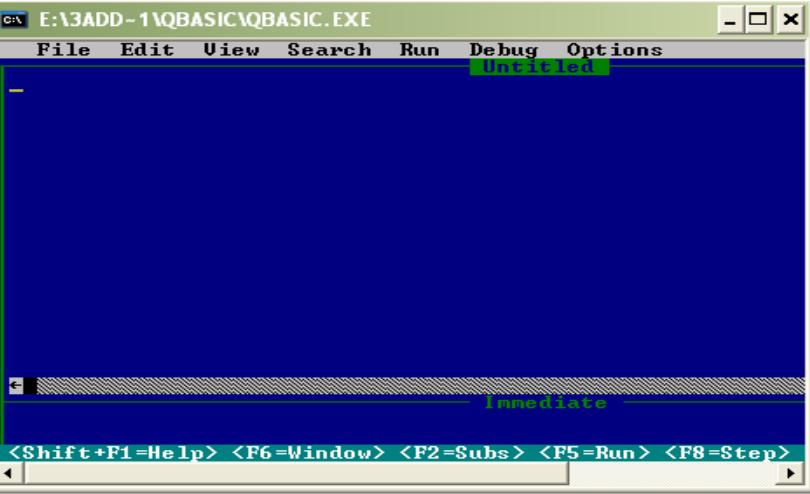 خطوات تشغيل برمجية لغة الدرس الثاني: بيئة العمل في برمجية QBASIC كويك بيسك QBASIC 1. االنتقال إلى مكان وجود ملف التشغيل QBASIC.EXE والنقر عليه نقرا مزدوجا 2.