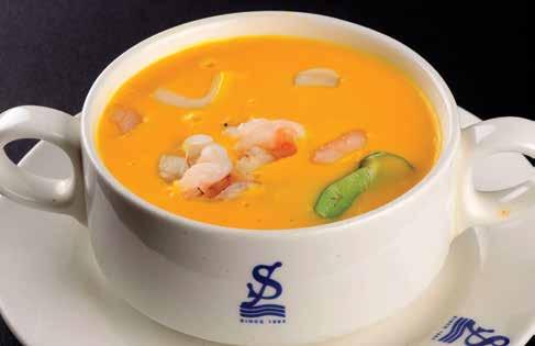 Flavoured Thick Soup With Shrimps, Cuttle Fish & Zuccini 42 SEAFOOD YELLOW RIVER SOUP 18 A Creamy Thick Soup Of Prawn, Squid Fish and Crab Flavoured With Saffron & Cheese 43 SEAFOOD MANCHOW SOUP 18