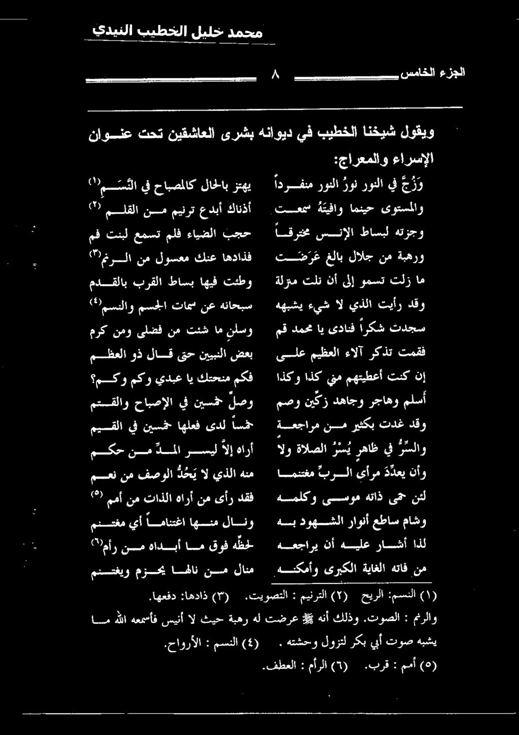 بيطخلا ليلخ دمحم ادرفيم روتلا زون رونلا يف ج و تمعم#س ة تيفاو امنيح ىوتسملاو ىلع ميظعلا ءالآ ركذت تمقف لرس كذت انآ لإ مست تلو اه وأو نم هإادابأ ام قوف هظحلا هنكمأو ىربكلا ةياغلا هتاف نم مقعلا وذ لاق