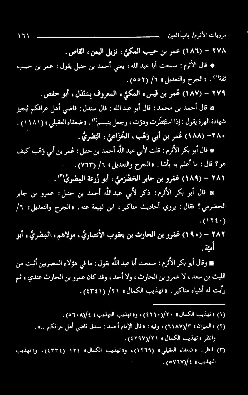 هنع ةعيهل نبا «ريكانم ثيداحأ يوري :لاقف يمرضحلا رباج نب ورمع : لبنح نب دخ ه للا دبع يل ركذ : مرثألا ركب وب لاق. صفحوبأ» لنسبفورعملا» يكملا» سيقنبرم ع (۱۸۷) - ۹. )٠١١( ١ / ةقث. «حرجلا ليدعتلاو».