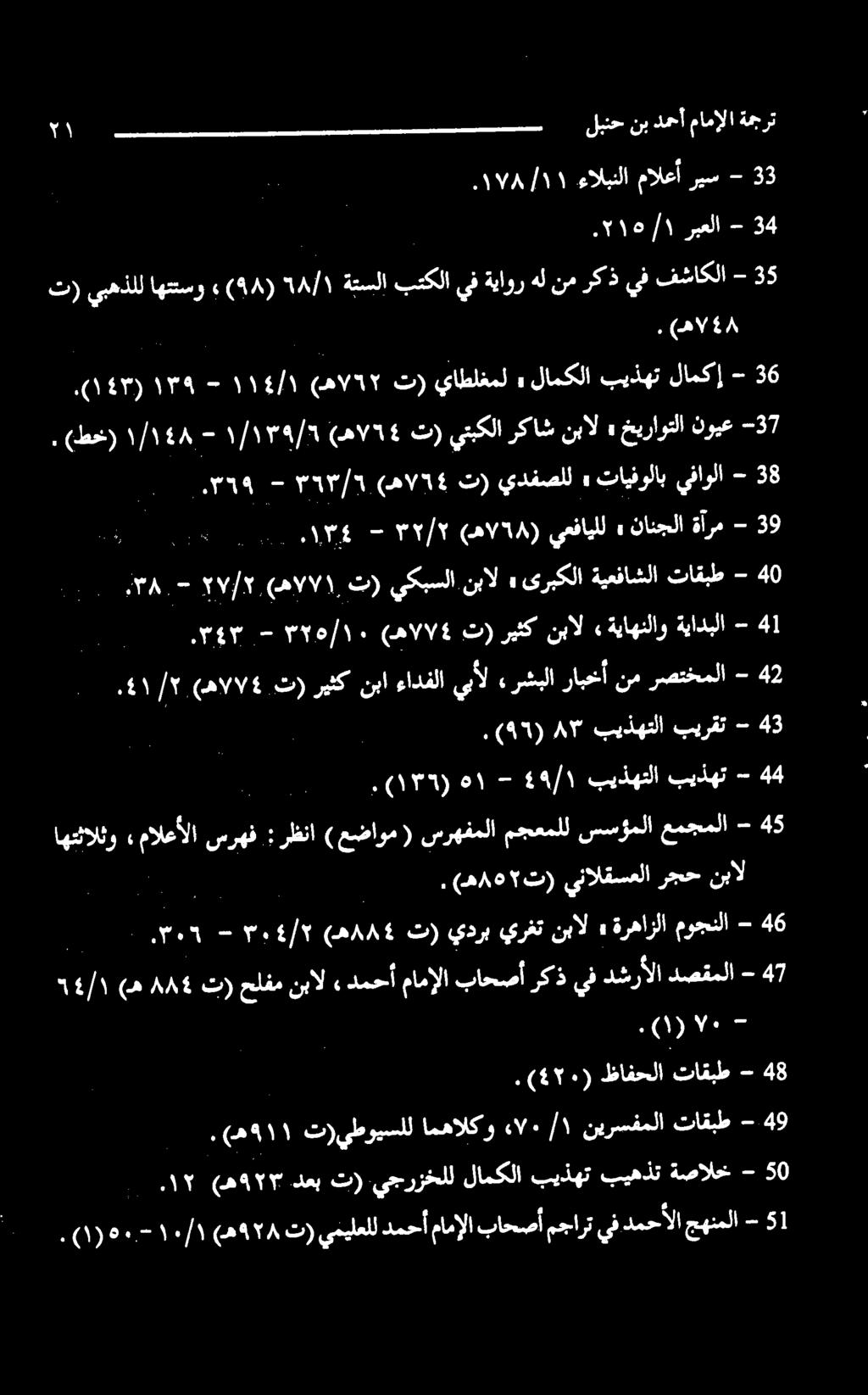۱۳5 ف 5 0 - تاقبط ةيعفاشلا ىربكلا» نبال يكبسلا _ت) (هالالا ۲۷/۲ - :۳۸ - ةيادبلا «ةياهنلاو نبال ت)ريثك (هالال 4 90/٠١ " -,م 1# 1 6 - موجنلا ةرهازلا» نبال يرغت يدرب ت) ۸۸٤ (ه ٤/۲ ۳ نبال رجح ينالقسعلا