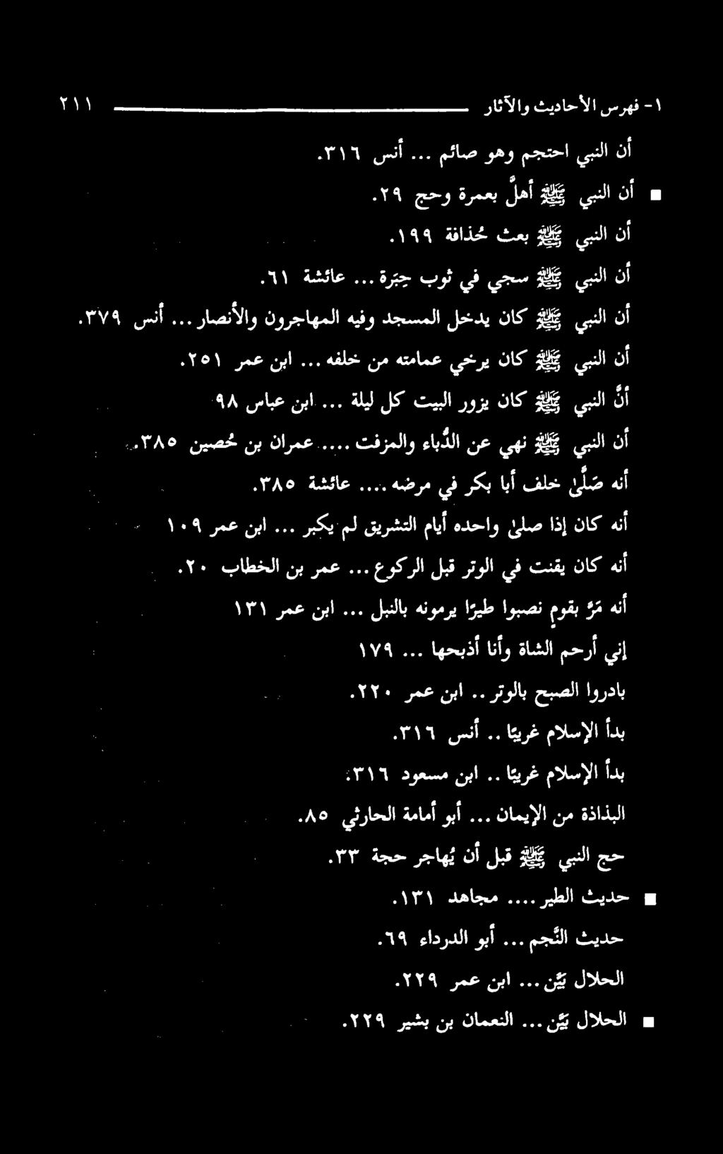 .. نيا رمع ۱۳۱ ناك تنقي لبقرتولايف عوكرلا... رمع نب باطخلا.۲۰ هنأ هنأ ناك اذإ ئلص هدحاو مايأ قيرشتلا مل ربكي... نبا رمع ۱۰۹ هنآ یلص فلخ اب رکب يف هضرم... ةشئاع.۳۸۵ نأ يبنلا كي يهن نع ءاب دلا تفزملاو.