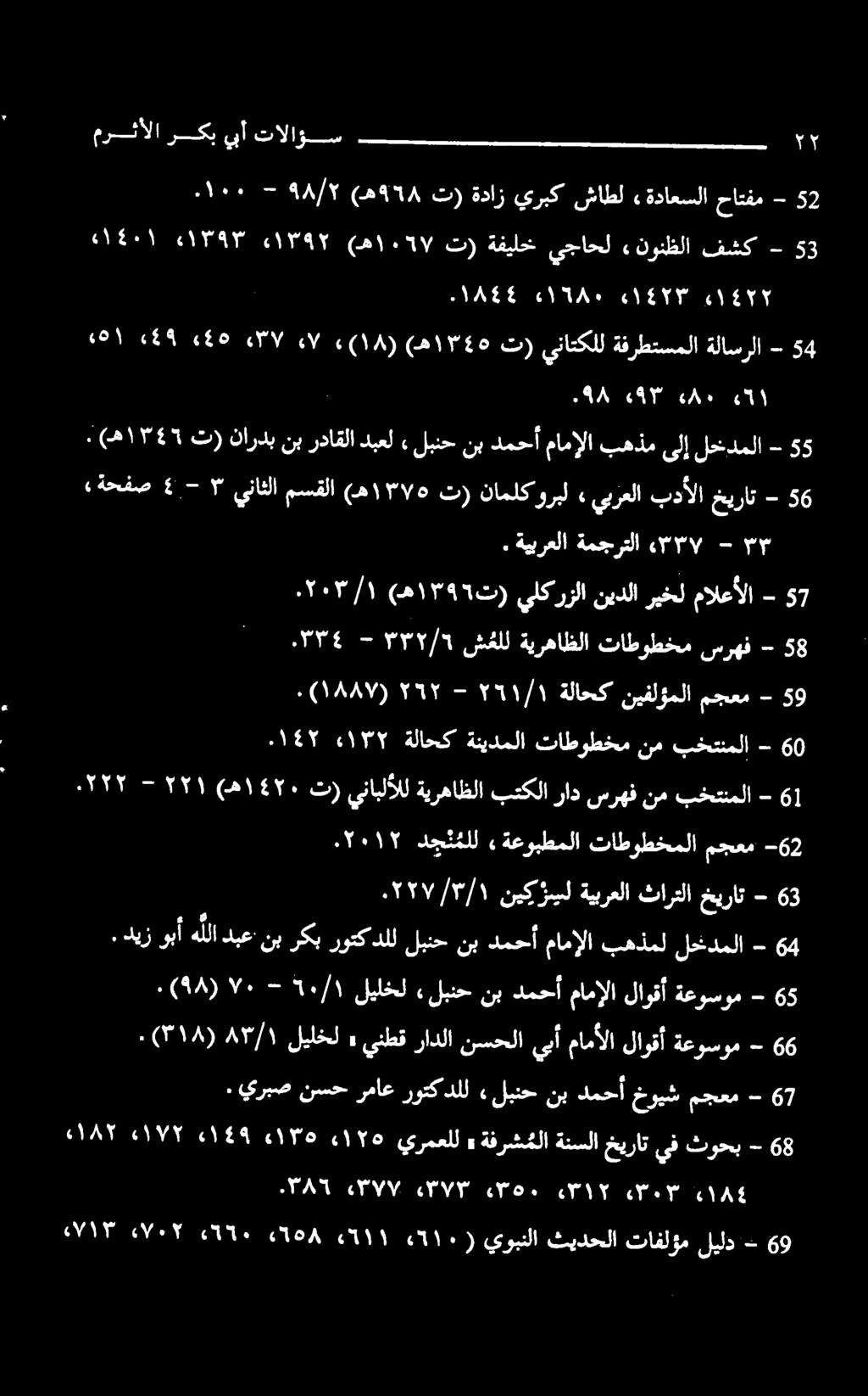 تر ۶۲ (ه ۱۳ ۰ - بدألاخیرات يبرعلا وربل ناملک تر (ه ۱۳۷۵ يناثلامسقلا 6 7 - مالعألا ریخل نیدلا زلا - بختنملا نم تاطوطخم ةنيدملا ةلاحک ۰۱۳۲ ۰۱۲ 0 61 - بختنملا نم سرهف راد بتکلا ةيرهاظلا ينابلألل تر (ه