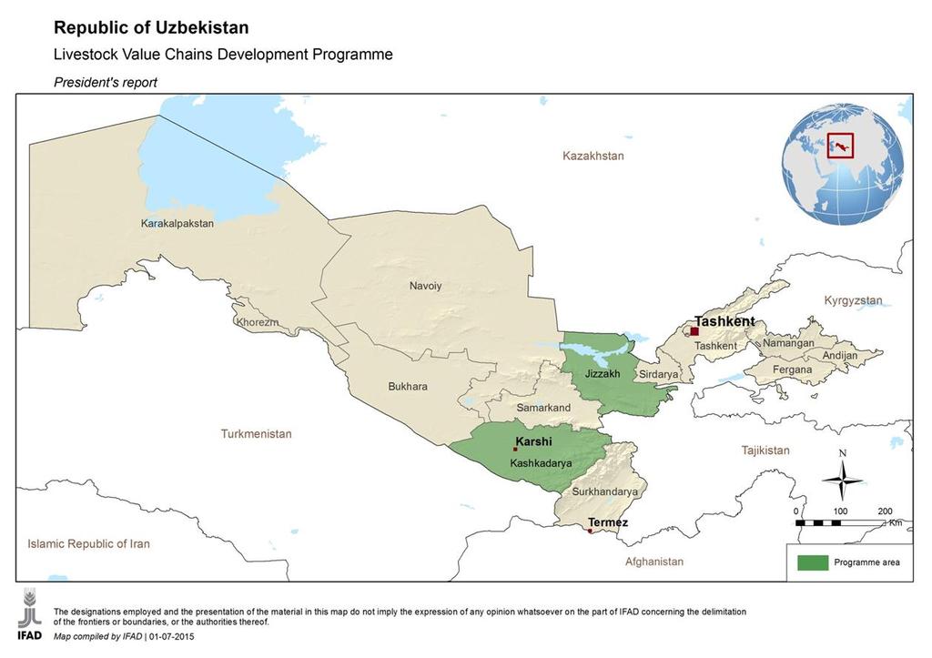 iii خريطة منطقة المشروع جمهورية أوزبكستان مشروع تنمية سالسل القيمة تقرير رئيس الصندوق المصدر: الصندوق الدول: للتنمية الز ارعية إن التسميات