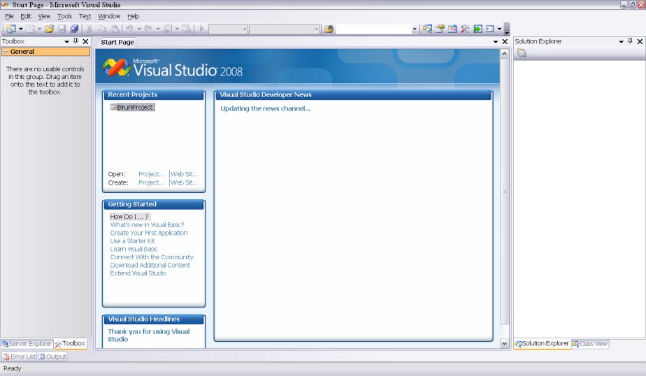 بالنقر فوق أيقونة Visual Basic.NET 2008 الموجودة فوق سطح المكتب. في كل الحالت ين ينف تح Visual Basic.NET 2008 وتظ هر واج هة ا ستخدامه المبينة في شكل.