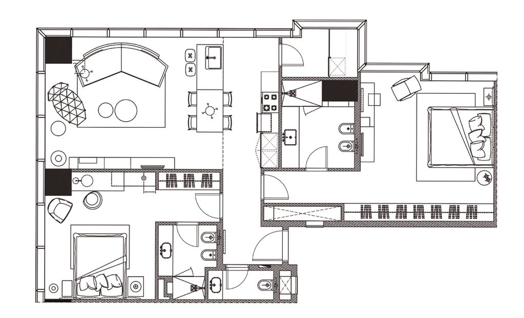 Floor Plan - 2 Bedroom Apartments مخطط الشقق - غرفتين Living & Dining Room