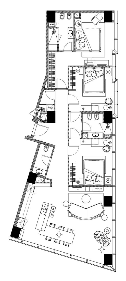 Kitchen Powder Room Entrance Floor Plan - 3 Bedroom Apartments مخطط الشقق -