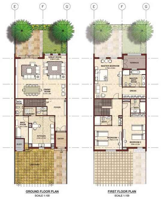 Quadplex, Townhouse Villas Type A 4 Bedrooms, G+2 Ground Floor 144 1,556