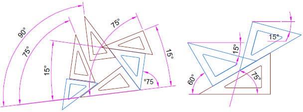 شكل 24: رسم خطوط تصنع مضاعفات الزاوية 15 o مع خط أفقي بالفرجار رسم خطوط تصنع مضاعفات الزاوية 15 o