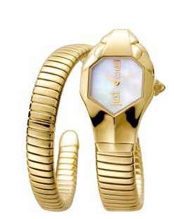 Ladies Watches 105 Just Cavalli Lady s Single Wrap Gold-Coloured Watch جست كافالي ساعة نسائية بسوار ذهبي تتألق هذه الساعة من مجموعة غالم شيك بروح من األناقة والسحر المريح ين اللذان يحو الن إطاللتك في