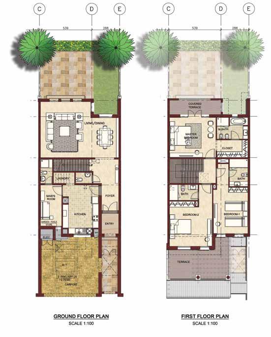 Pentaplex Townhouse Villa Type A & E 3 Bedrooms, G+1 VILLA / UNIT F-A F-E Area in Sq.M 288 291 (Range) in Sq. Ft 3100 3132 No.