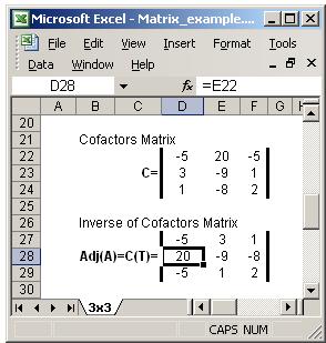 6. Calculate the adjoint of matrix A, this will be done just transposing the
