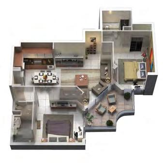 شقة بغرفتي نوم - التصميم ا ول الطوابق النموذجية من ا ول - للسابع 7 8 9