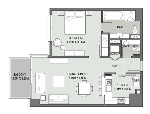 1 Bedroom - Type - 04 Unit 04 Tower 2, Levels: L02-L20 1 Bedroom -