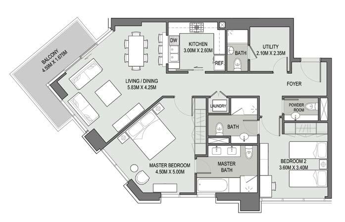 2 Bedroom - Type - 02 Unit 02 Tower 2, Levels: L02-L20 3 Bedroom