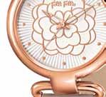 features a unique mother of pearl flower design in a rose gold plated case.