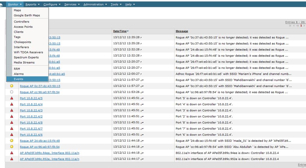 و األمر Event غريها خيربنا باألحداث و العمليات اليت متت يف الشبكة يف أجهزة الكنرتولر و األكسس بوينت و القائمة Reports صفحة ذكية جدا تستطيع منها عمل أي تقرير عن أي شيء يف الشبكة الالسلكية بصيغة PDF أو
