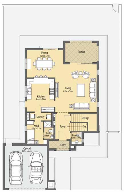 ft فيال 2 4 غرف نوم + غرفة خادمة مساحة الفيال: 243.25 متر مربع / ٢٦١٨ ٣٢ قدم مربع الشرفة: 26.