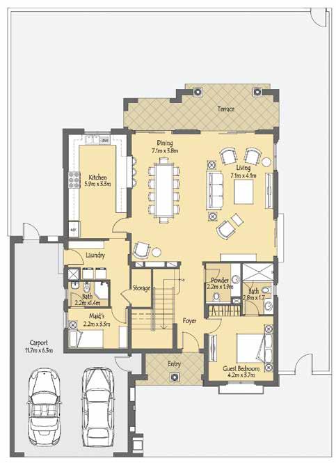 Villa 4 5 Bedrooms + Family living area on the 1st floor + Maids Suite Area: 317.31 Sq.m/3415.50 Sq.ft Balcony: 41.53 Sq.