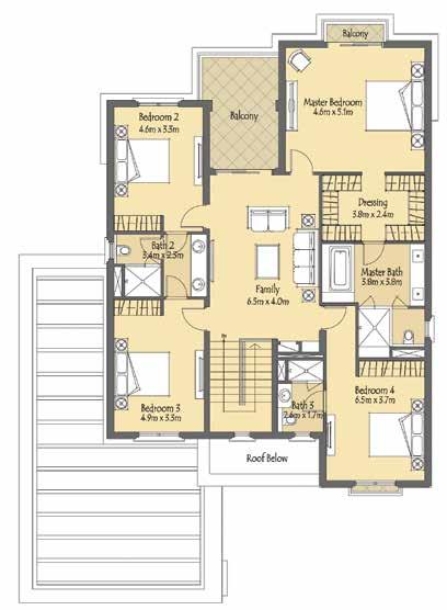 ft فيال 4 5 غرف نوم + مساحة جلوس ومعيشة عائلية في الطابق األول + غرفة خادمة مساحة الفيال: ٣١٧ ٣١ متر مربع / ٣٤١٥ ٥٠ قدم