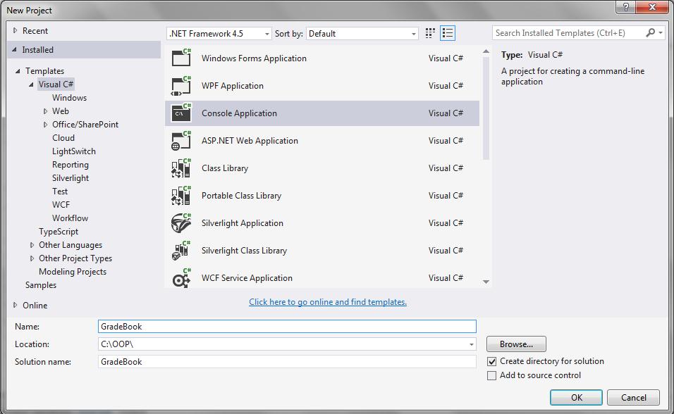 إنشاء صف حيوي طريقة وإنشاء غرض من الصف يسمح محيط العمل Visual Studio 2013 بإنشاء التطبيقات بشكل بسيط وسريع:.1 محيط العمل افتح.