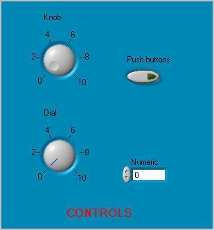 : Controls و push buttons و dials هى وحدات االدخال فى VI مثل knobs و غيرها. و هى تماثل وحدات االدخال فى االجهزة االلكترونية الحقيقية.