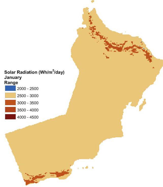 تقييم موارد الطاقة الشمسية (a) Solar radiation classification over the land of Oman 17/2/2013