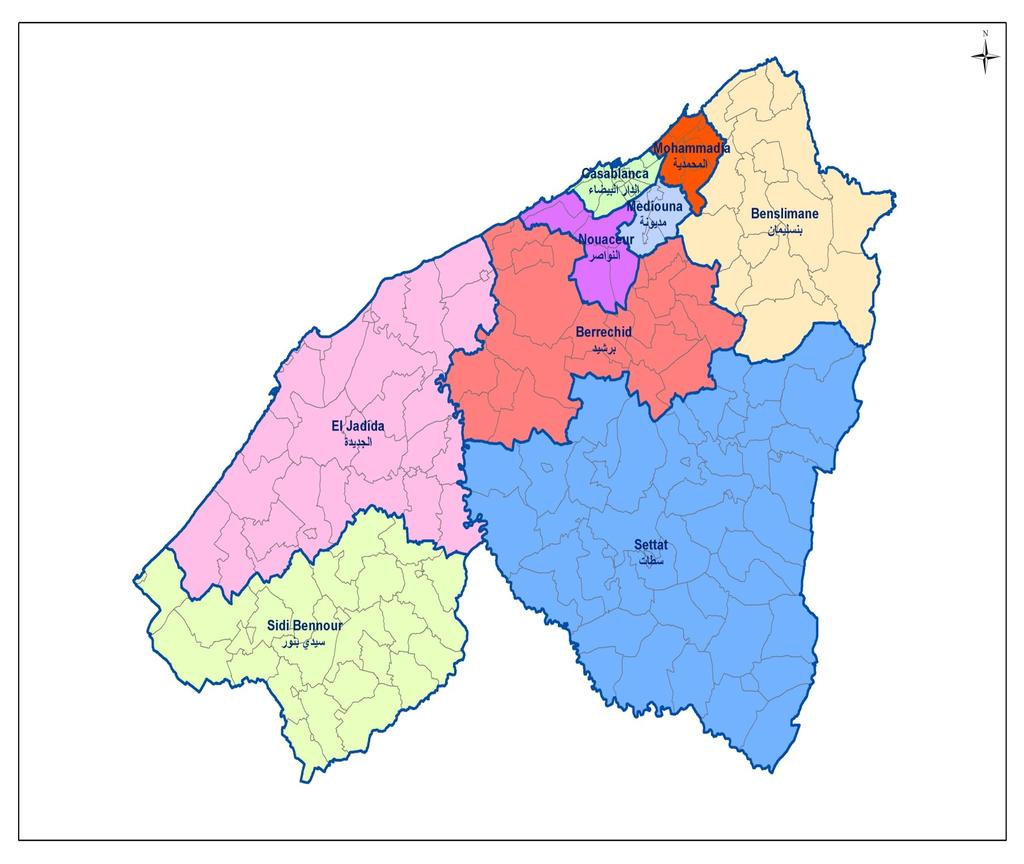 خريطة الجهة CARTE DE LA REGION CASABLANCA - SETTAT الدار البيضاء - سطات السكان )لسنة