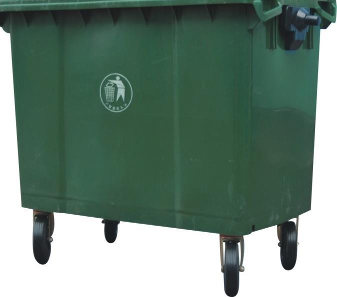 black steel cubicle bin 1100 L Supply 1100L, 2mm thick black steel cubicle bin, 125 Kg empty weight, with steel centered swivel rubber castors, painted for outside conditions with green finishing,