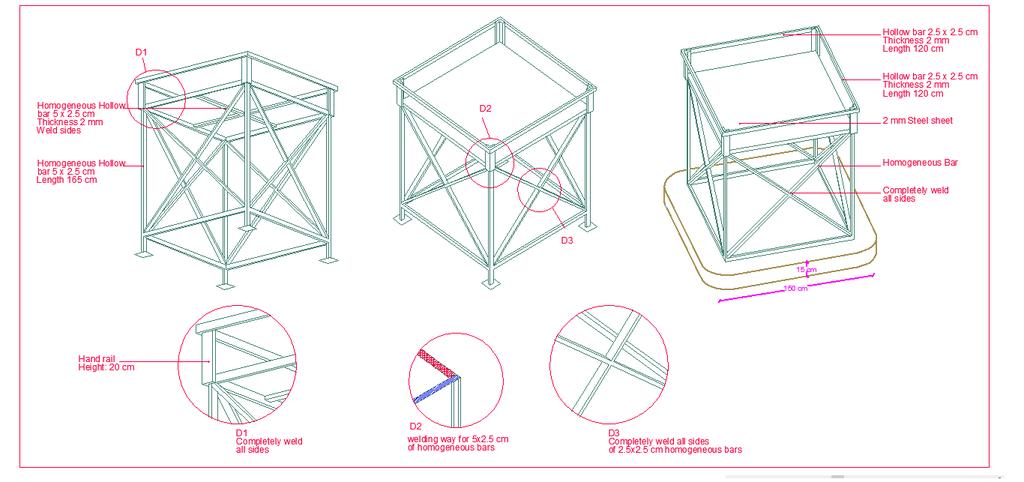 STEEL STAND Steel Stand Design and install stands for water tank with the above dimensions (H=1.7 m, 1.2 x 1.2 m).