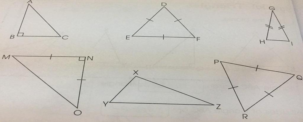 Q#7 Study the triangles below and complete the table.