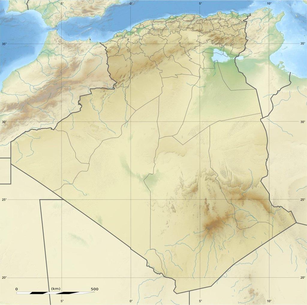 ATLANTI C OCEAN 1 2 3 4 5 MOROCC O ALGERI A TUNISI A WIKIPEDIA 2015 الشكل )36(: الموقو الجغرافي لمناطق. 5 أم البواقي 1.بجاية.6 برج بوعريريج.3 مسيلة.4 ميلة تواجد النباتات قيد الدراسة.