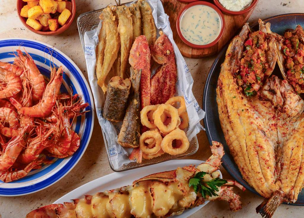 SEAFOOD المأكوالت البحرية سيبريم Seabream سيباس Sea Bass سلطان ابراهيم Sultan Ibrahim هامور Hammour حمرا Red Snapper زبيدي