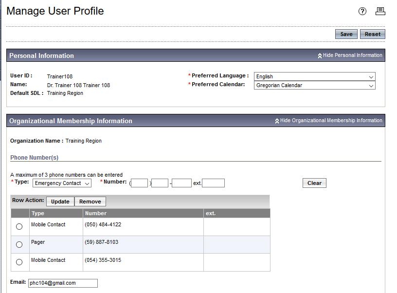 Manage User Profile screen will display. 2. Choose your preferred language. 3.
